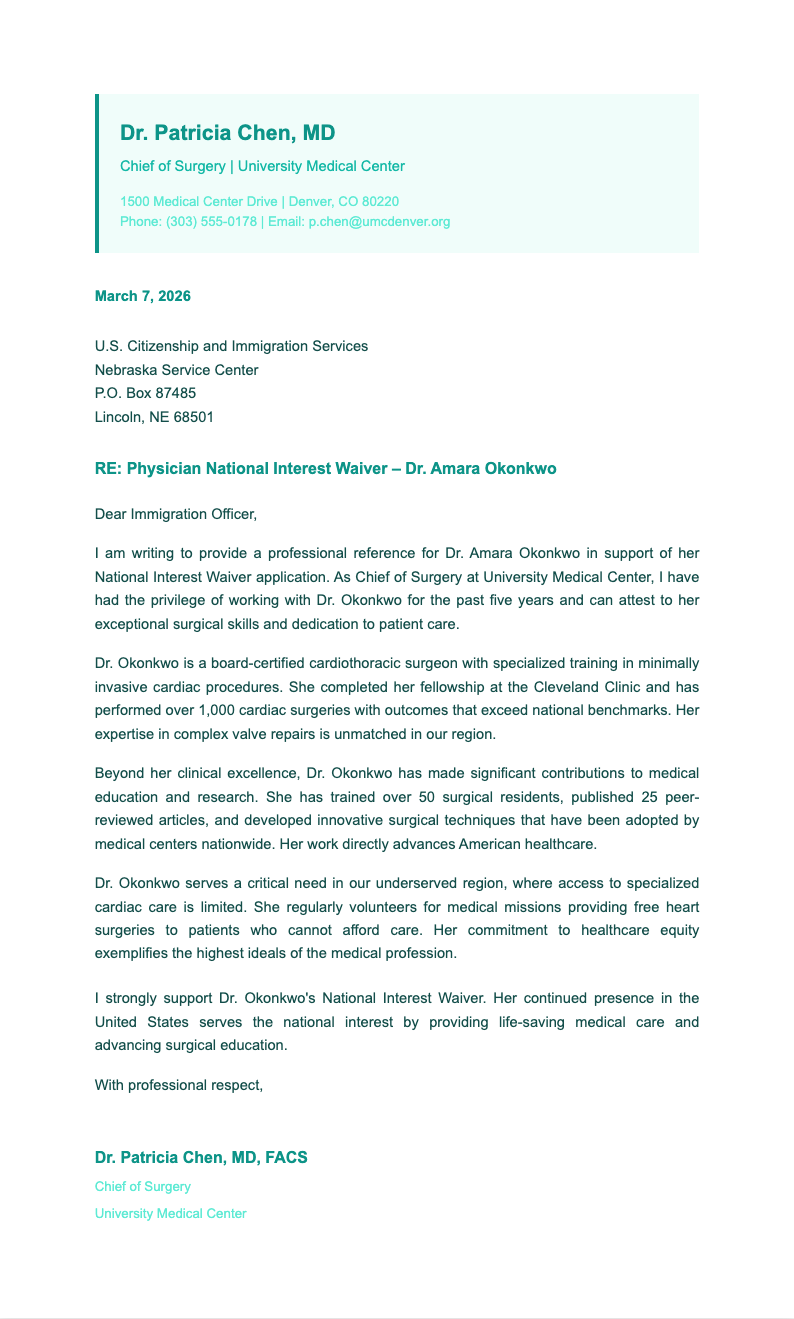 Medical professional immigration reference